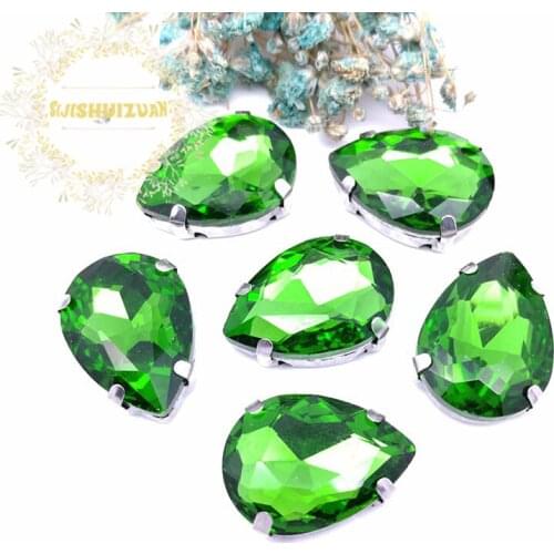 Emerald Water droplet shapeCrystal Glass Sew-on Rhinestone with claw rhinestone applique for wedding13*18 10*14 7*10 18*25 20*30
