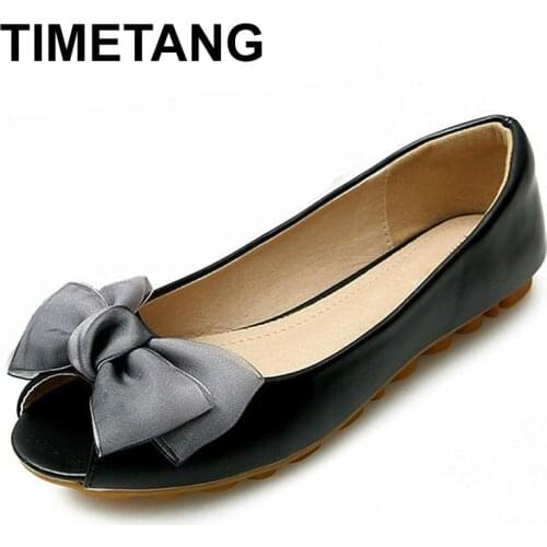 TIMETANG Spring Big Size Shoes Women Butterfly-knot Flat Shoes Female Casual PeepToe Shoes Sum0mer Flats For Teenage Girls Date