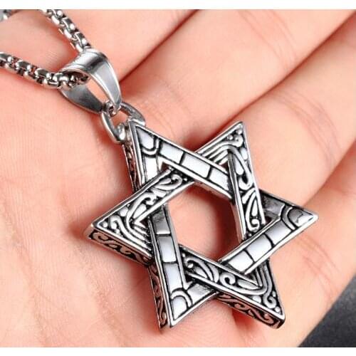 Vintage Rock Jewelry 42mm Cool Biker star of David Pendant 316L Stainless Steel Rolo Chain Necklace For Mens Gifts 24