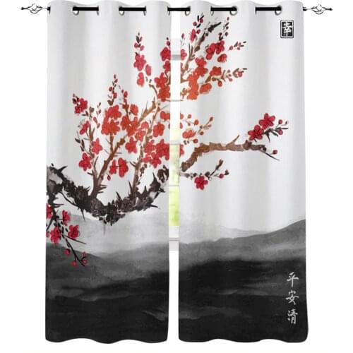 Cherry Blossom Tree Flower Painting Chinese Style Curtains for Kids Room Living Room Window Drapes Curtain Window Treatments