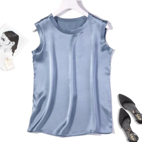 Womens 100% Pure Silk Satin Fabric Tank Top Blouse Shirt sleeveless Vest Size L XL 2XL JN427