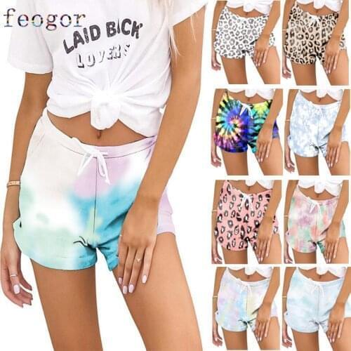 FEOGOR Womens shorts 2021 summer new home casual tie-dye printing drawstring shorts womens clothing 2021 summer new products