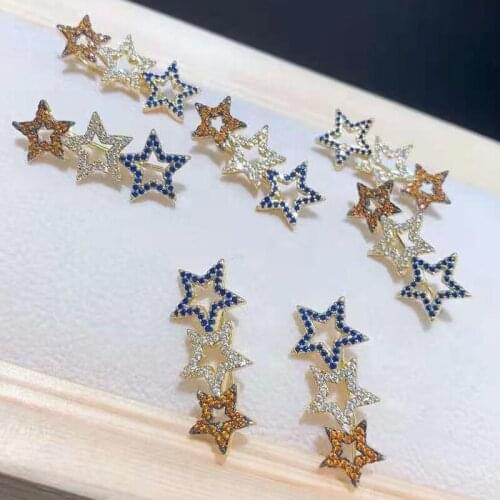 Womens High Quality Classic three stars-shaped jewelry accessories Earrings，gold inlaid with high quality colorfull zirco