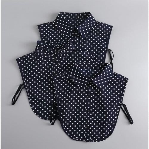 Cotton Front Tie for Women Polka Dots Fake Collar Laides Lapel Detachable Collar Shirt Female False Collar Necklace Dress Decor