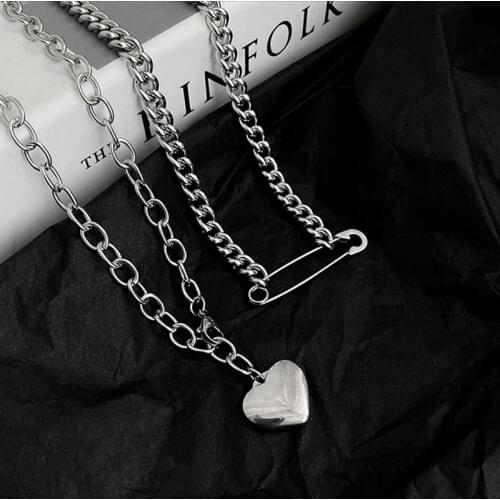 Fashion Jewelry Pin Design Chain Around the Neck Love Heart Necklace For Women Pendant Prom Accessories Hip-Hop Clavicle Chokers