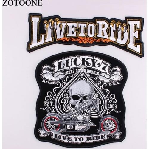 ZOTOONE Embroidery Skull LIVE TO RIDE Motorcycle Large Back Iron On Patches Applique Back Patches For Jackets Biker Punk Patch