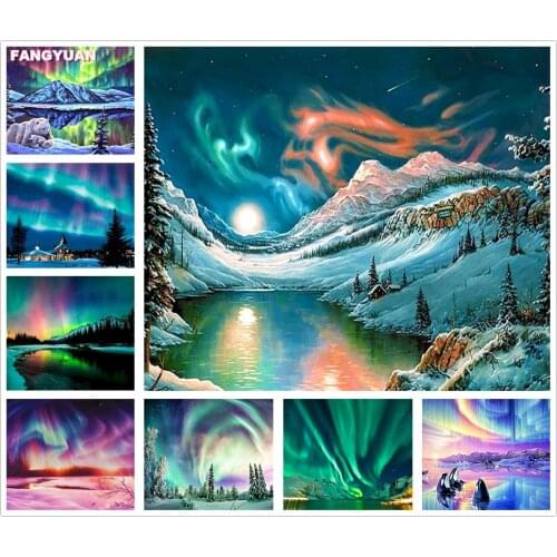 5D Diy Diamond Painting Aurora Full Square Round Diamond Embroidery Landscape Cross Stitch Kits Picture Mosaic Home Decor Crafts