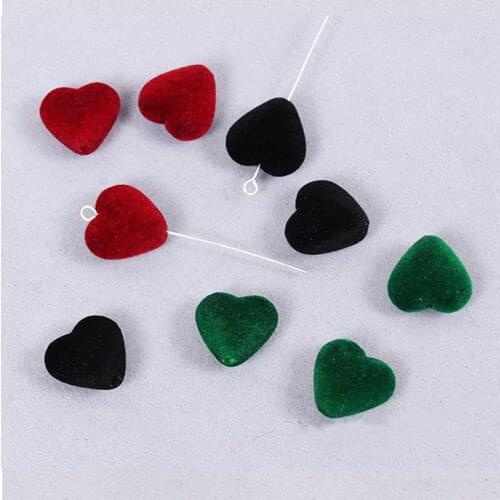 6pcs Heart Shape Flocking Beads DIY Earrings Making Findings Jewelry Accessories Winter Autumn Handmade Hair Accessory