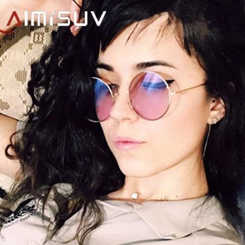 AIMISUV Metal Round Sunglasses Women Personality Black Sun Glasses Transparent lens Shades glass for Mens UV400