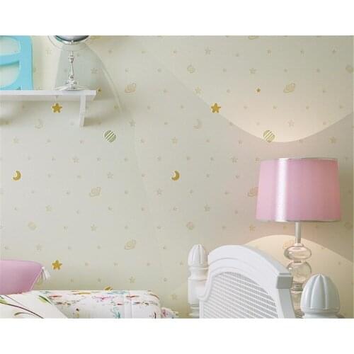 Beibehang Cute children star moon cartoon wallpaper bedroom boy girl children room pink non-woven 3d wallpaper roll papier peint