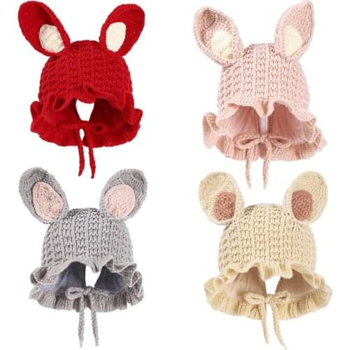 Baby wool hat Baby warm hat Autumn winter cartoon rabbit ears baby knitted hat and cotton warm child wool hat