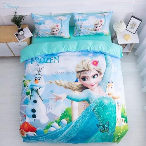 Disney Frozen 3d Cartoon Bedding Set Printed Anna Elsa Duvet Cover Set Flat Sheet Pillowcase Twin Full Queen Size for Kids Decor