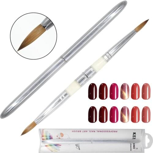Eval Double Head Kolinsky Sable Acrylic Nail Art Dotting brush Crimped Round Silver Handle Dual Use Nail Brushes
