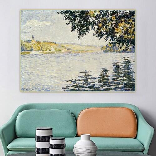 Holover Canvas Oil Painting Paul Signac"View Of The Seine At Herblay"Western Art Decor Poster Aesthetic Home Decoration