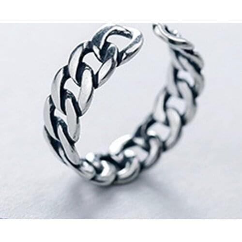 Trendy Chain Opening Ring Personality Silver Color Hollow Chain Finger Ring Metal Texture Statement Ring for Unisex Jewelry Gift