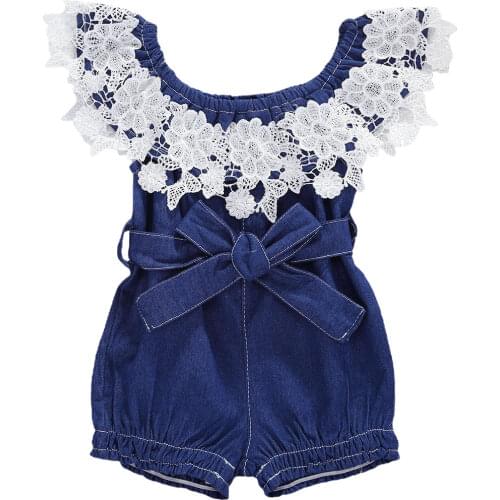 0-24M Summer Pretty Infant Kids Baby Girls Rompers Ruffles Ruffles Blue Denim Jumpsuits Outfits