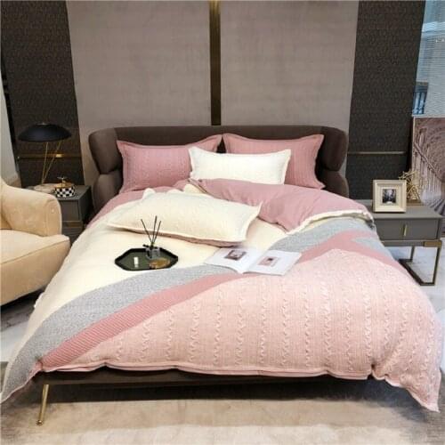 Hot Japanese Style Bedding Set knitted milk velvet 4pcs ins wind autumn winter double-sided thick warm quilt cover 1.8m Bedsheet