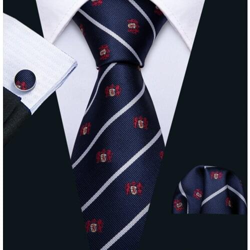 Blue Silk Tie Men Stripe Ties Set Handkerchief Cufflinks Novelty Necktie Animals for Business Party Male Gift Barry.Wang FA-5182