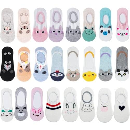 1 Pair New Silicone Invisible Non-slip Socks Women Cute Animal Printed Cartoon Kawaii Cotton Low Cut No Show Ankle Sock Slippers
