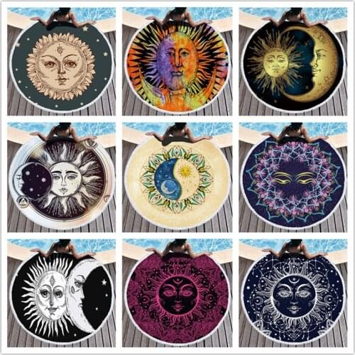 Beach Towel Tassel Indian Mandala Chakra Colorful Tapestry Sunblock Round Cover-Up Bath Towel Lotus Bohemian Yoga Mat 150cm