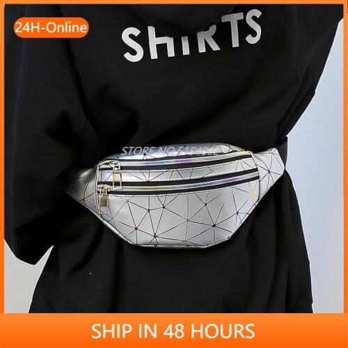 Womens belt bag Pink Silver Fanny Pack Female Belt Bag Black Geometric Waist Packs Laser Chest Phone Pouch