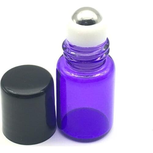 1pcs Hot Roll Purple-blue Glass Bottle with Stainless Steel Roller Small Essential Oil Roll-on Refillable 2ml Sample Bottle