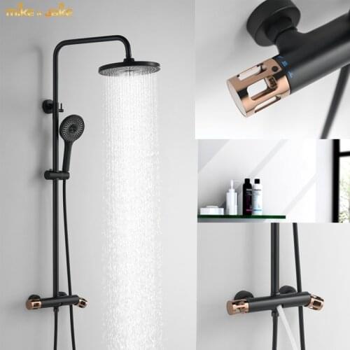 Luxury thermostatic rose black shower gold brush shower mixer luxury bathroom brush shower mixer frosted black shower
