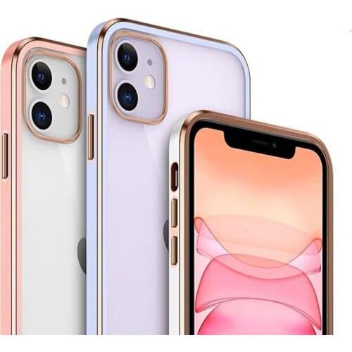 Luxury Square Frame Plating Transparent Phone Case For iPhone 12 11 Pro Max Mini XR XS 7 8 Plus SE 2020 Clear TPU Silicone Cover