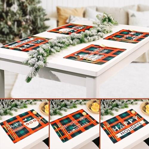 Christmas Table Mat Classic Plaid Design Decorative Rectangular Festival Coaster Non Slip Placemat for Kitchen Hot Mats & Pads