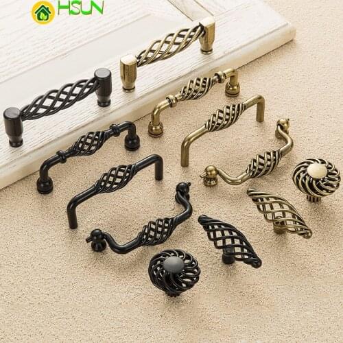 Furniture Cabinet Door Handle Hollow Vintage Birdcage Black Bronze Kitchen Cupboard Wardrobe Drawer Dresser Closet Pull Knob