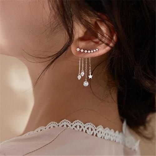 1 Pair 925 Sterling Silver Zircon Star Tassel Drop Earring For Women Girls Luxury Party Wedding Jewelry Accessories eh1387