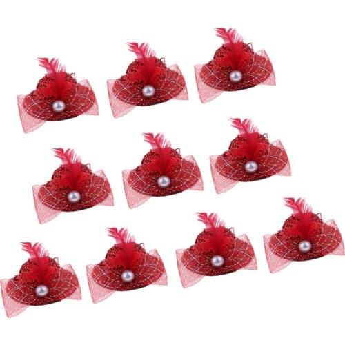 10 pieces Elegant Classic Doll Cap New Round Bowler Hat with Feather Decor for 28-30cm Doll Clothes Accessory Red