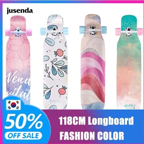 Skateboard Long Board for Adult Girls Boys Beginner 118cm/46" Double Rocker Dancing Longboard Maple Wood Trick Pink Skate Boards