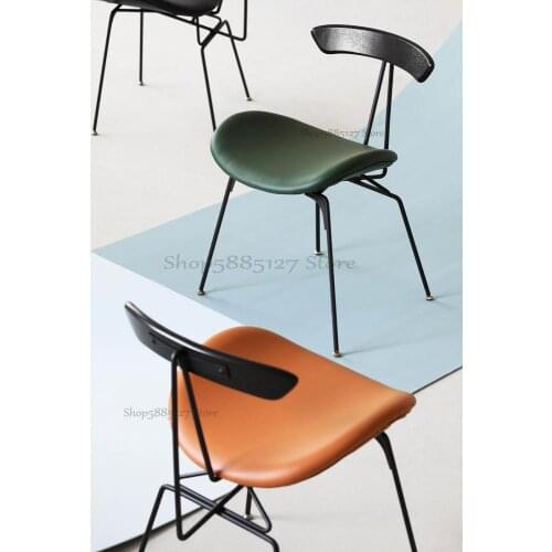 American Simple Modern Leather Comfortable Stool Wrought Iron Dining Chair Retro Industrial Style Home Backrest Chair Ant Chair