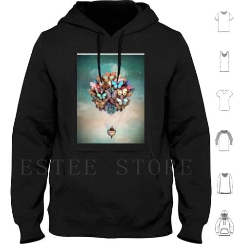 Dream On Hoodie Long Sleeve Butterflies Colorful Balloon Sky Flying Fantasy Dream Surreal Digital Christian