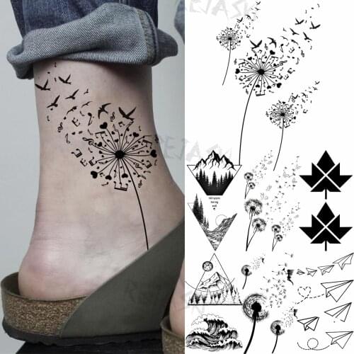 Small Dandelion Feet Temporary Tattoos For Women Adult Geometry Mountain Sea Airplane Fake Tattoo Sticker Body Art Tatoos Decal