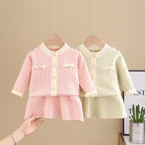 Bbay Girl Sweater Set Kids Girl Autumn Knitting Sweater Cardigan+Skirt 2Pcs Set Cute Children Princess Clothing Outwear