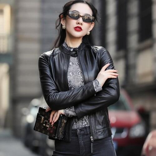 2020 Women Sheepskin Genuine Short Slim Motorcycle Real Leather Jacket Chaqueta Mujer OT1272 YY622
