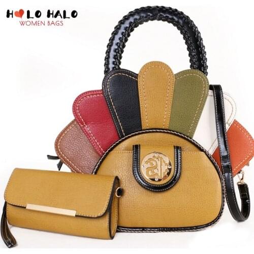 Female Purses and Handbags 2 Pcs Bag Set Fashion Crossbody Bags High Capacity Shell Bag Wallet Women PU Leather Shoulder Bags