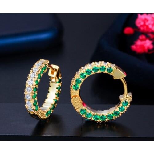 Green Cubic Zirconia Crystal Yellow Gold Round Circle Small Hoop Earrings For Women 2021 New Fashion Jewelry Dropshipping