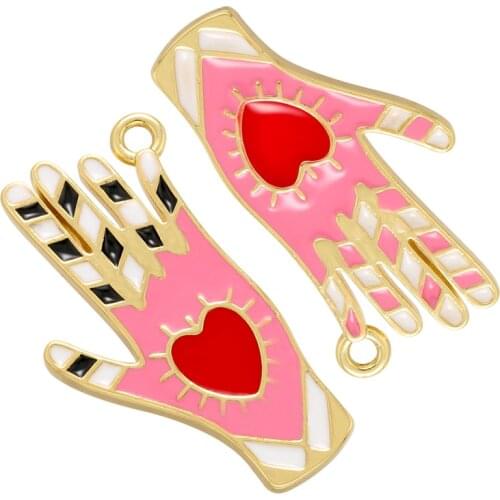 ZHUKOU Gold Heart Glove Pendant Creative Enamel Pendant for Women DIY Handmade Necklace Jewelry Accessories Wholesale VD931