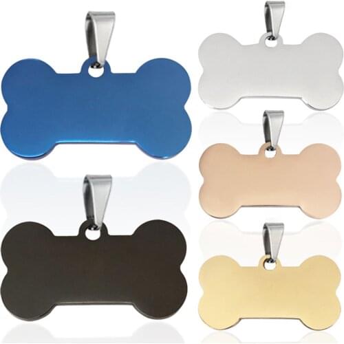 100 Pcs/Lot Wholesale Blank Engraved Personalized DIY Pet Dog Cat Name ID Stainless Steel Tag Bone Collar Pendant