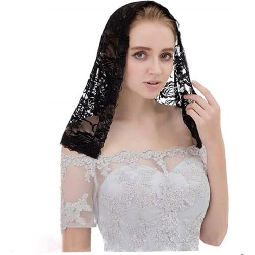 2019 Black Lace Veil Mantilla for Church Veil Catholic Latin Mass Head Covering Floral Vela negra Voile Dentelle Mantilla Blanc