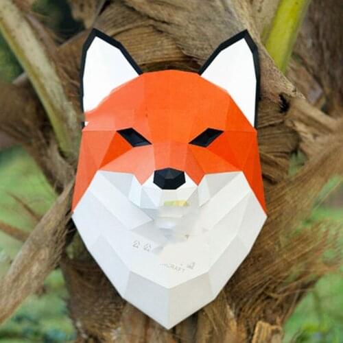 3D Stereo Fox Wall Decoration Handmade DIY Paper Model Material Package Animal Wall Hanging Model Wall Pendant Dress Up