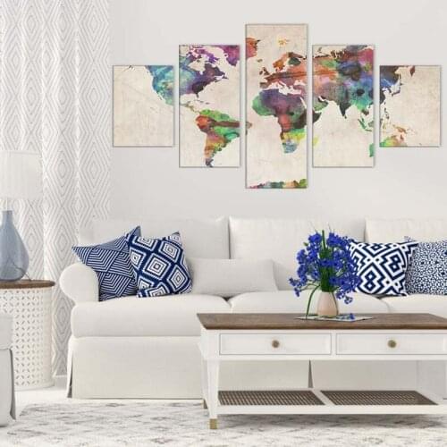 5PCS/Set NO Frame Colorful World Map Beach Coconut Tree Poster Painting Picture Art For Living Room Modern Home Decoration
