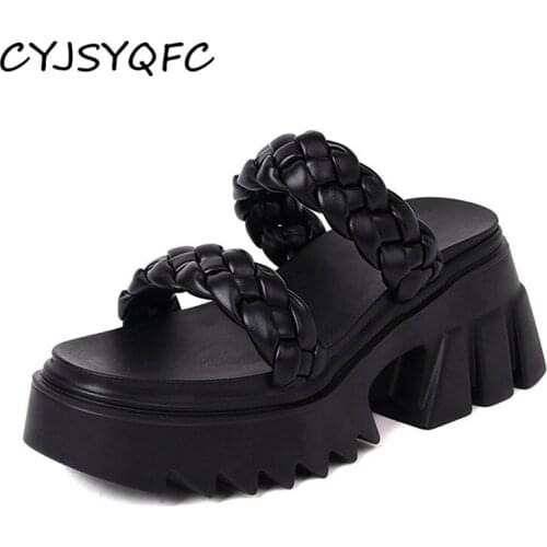 CYJSYQFC Women Sandals Wave Square Heels Outdoor Leisure Shoes Summer Open Toe Thick Bottom Slingback Lady Slippers Plus Size 43
