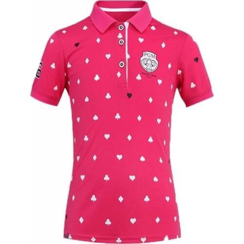 PGM Girls Golf T-Shirt Summer Short Sleeve Print Shirt Girls Breathable Anti-sweat Tops Quick-drying Sport Wear AA51875