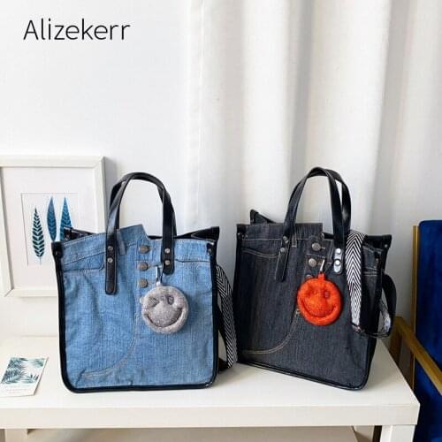 Personality Denim Large Capacity Tote Bag Women 2020 New Korean Fashion Brand Canvas Jeans Shoulder Messenger Bag Female Casual