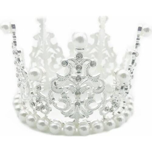 Innovative Cake Ornament Attractive Anti-deform Cake Crown Alloy Exquisite Faux Pearl Cute Cake Crown Topper for Dessert
