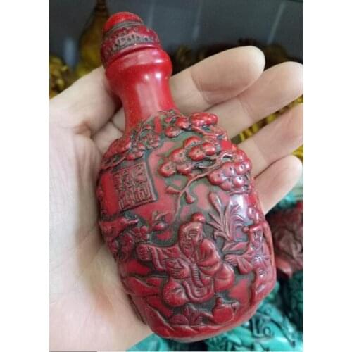 Exquisite old carved Turquoise snuff bottle handles free shipping